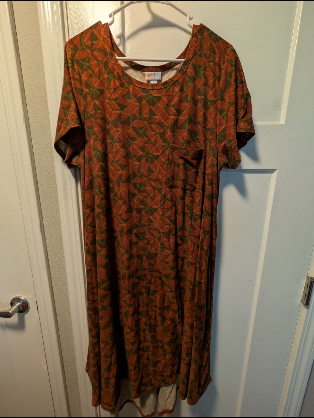 LuLaRoe Rust and Olive Geometric Midi Dress